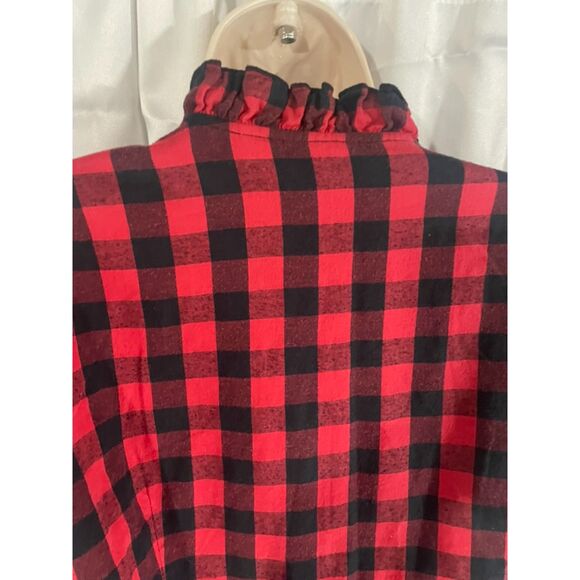 Fun Harve' Bernard  ruffled red black buffalo check blouse  size M - Picture 7 of 10